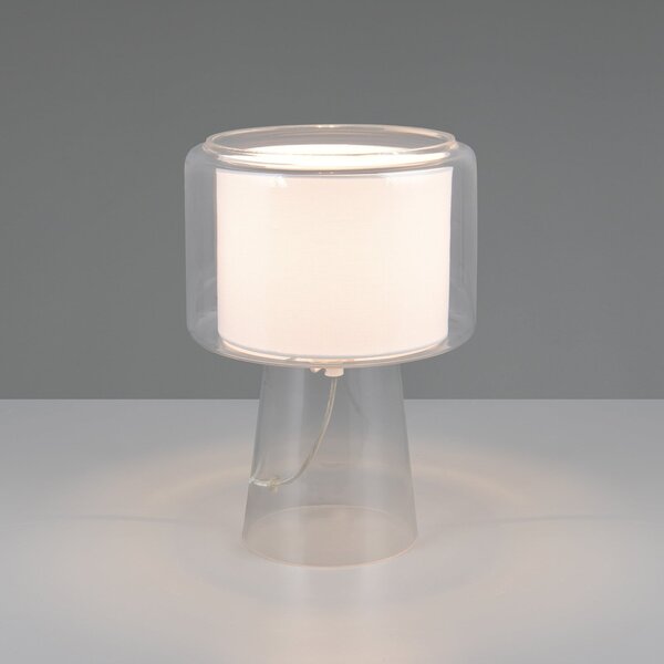Trio Lighting Namizna svetilka Rocka, prozorna, višina 29 cm, steklo/tkanina, Prozorna, Dnevna soba / jedilnica, Steklo
