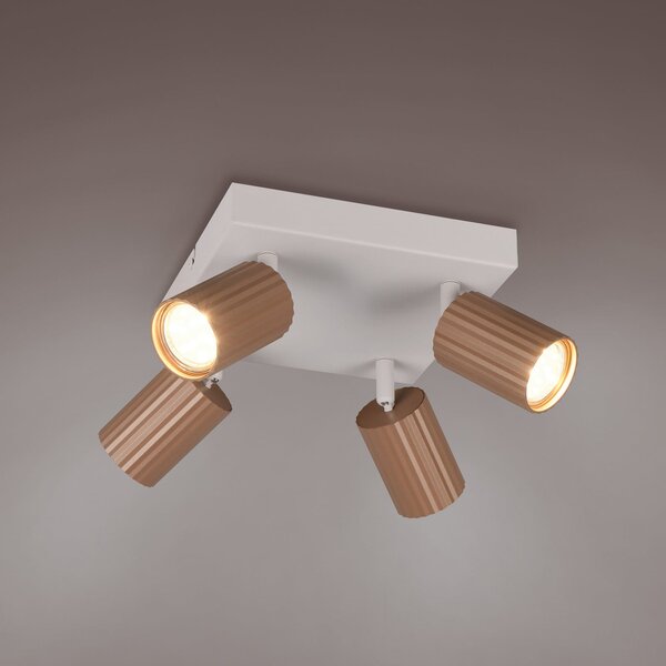 Trio Lighting Stropni žaromet Soka, rjava/siva, dolžina 20 cm, kovina, 4-krilni., zatemnjen, Rjava / rjasta, Dnevna soba / jedilnica, Kovina, Sodobni