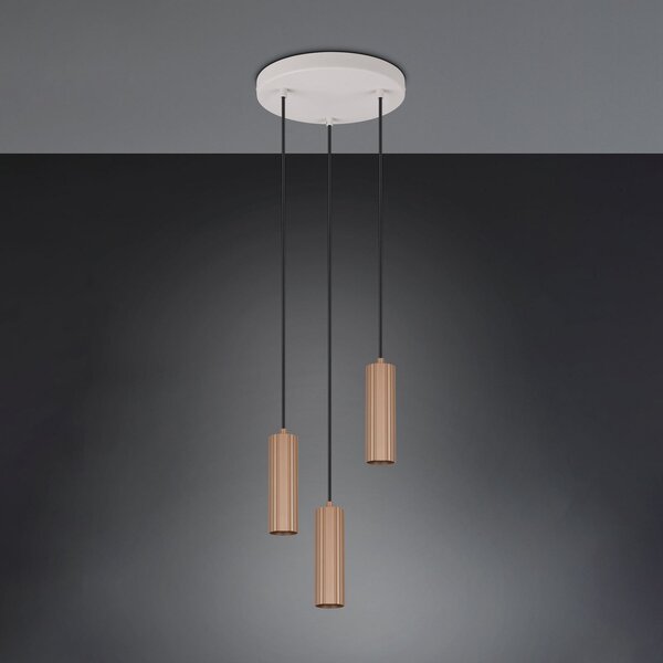 Trio Lighting Visoka svetilka Soka, rjava/siva, Ø 28 cm, kovina, 3-svetilna., zatemnjen, Rjava / rjasta, Dnevna soba / jedilnica, Kovina, Sodobni