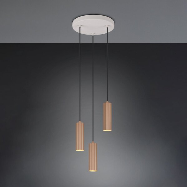 Trio Lighting Visoka svetilka Soka, rjava/siva, Ø 28 cm, kovina, 3-svetilna., zatemnjen, Rjava / rjasta, Dnevna soba / jedilnica, Kovina, Sodobni