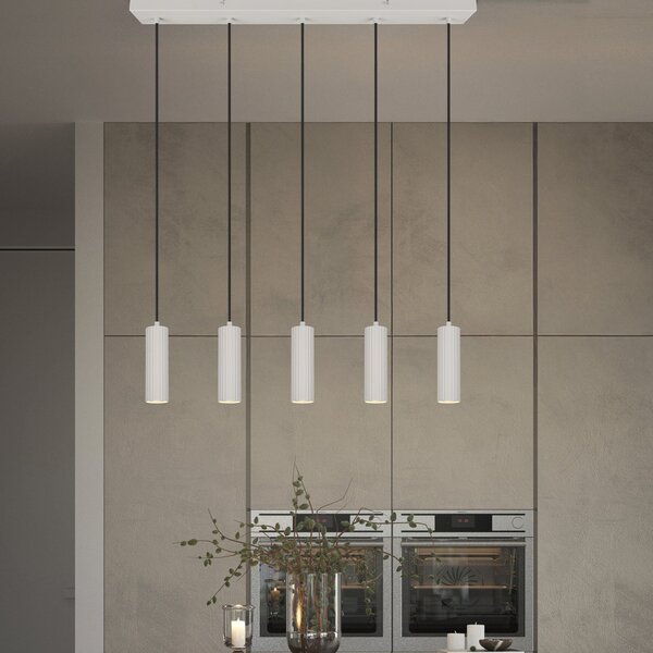 Trio Lighting Visoka svetilka Soka, svetlo siva, dolžina 85 cm, kovina, 5-svetilna., zatemnjen, Siva, Dnevna soba / jedilnica, Kovina, Sodobni