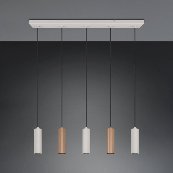 Trio Lighting Visoka svetilka Soka, rjava/siva, dolžina 85 cm, kovina, 5-svetilna., zatemnjen, Rjava / rjasta, Dnevna soba / jedilnica, Kovina, Sodobni