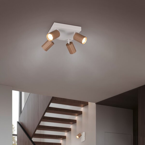 Trio Lighting Stropni žaromet Soka, rjava/siva, dolžina 20 cm, kovina, 4-krilni., zatemnjen, Rjava / rjasta, Dnevna soba / jedilnica, Kovina, Sodobni