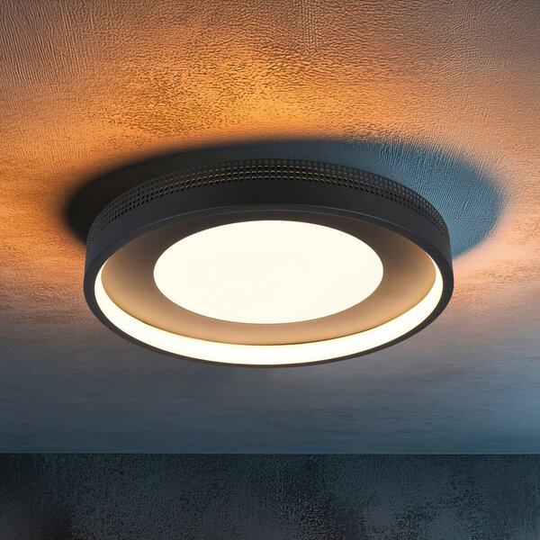 Trio Lighting LED stropna svetilka Solea, črna mat, Ø 40 cm, plastika, Črna, Dnevna soba / jedilnica, Plastika, Sodobni