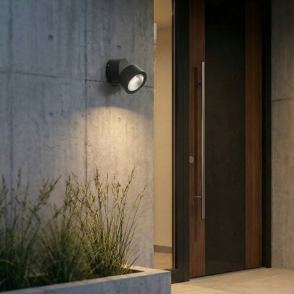 Lindby LED stropni reflektor Nolivar, črn, Ø 9 cm, IP54, Črna, Kopalnica, Aluminij, Sodobni