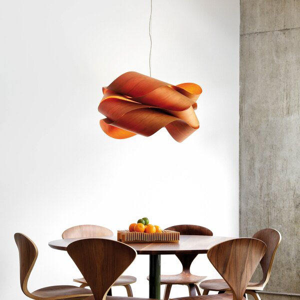 LZF LAMPS viseča svetilka Link, češnjev les/nikljevo barva, Ø 69 cm, les, zatemnjen, Les, Dnevna soba / jedilnica, Les, Dizajn