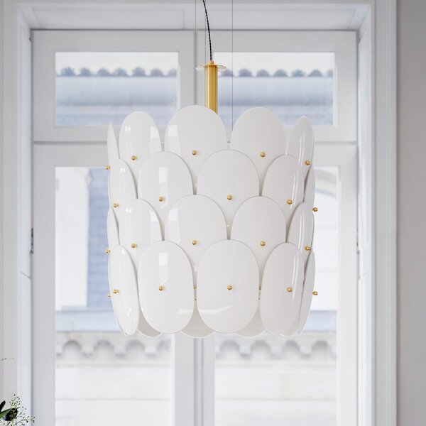 By Rydéns Rydens obesna svetilka Omlott, medenina/bela, Ø 50 cm, zatemnjen, Bela, Dnevna soba / jedilnica, Steklo, Dizajn