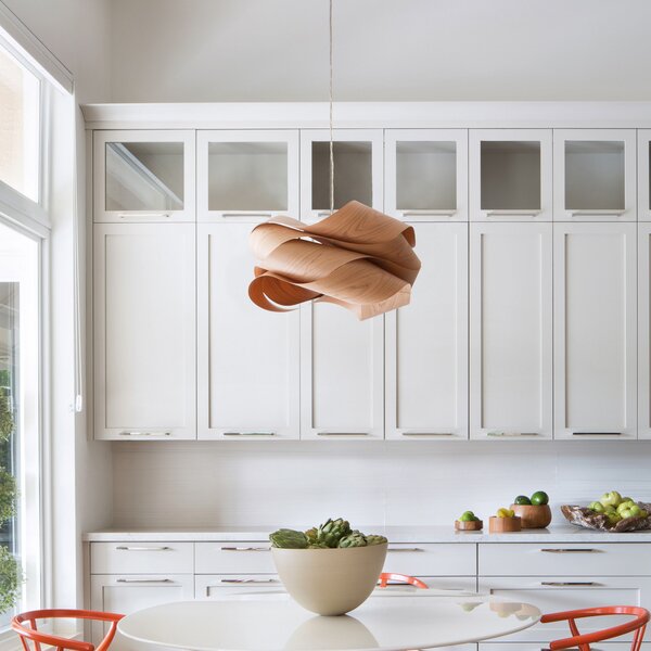 LZF LAMPS viseča svetilka Link, češnjev les/nikljevo barva, Ø 46 cm, les, zatemnjen, Les, Dnevna soba / jedilnica, Les, Dizajn