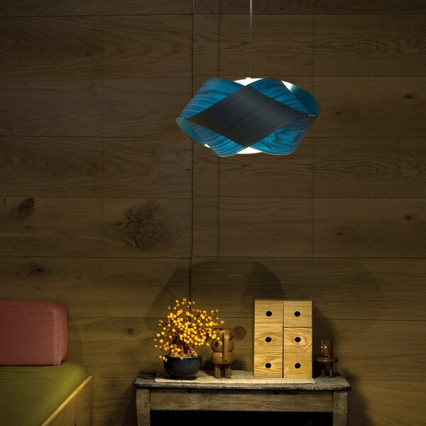 LZF LAMPS obesna svetilka Nut, modra/nikljevo barva, dolžina 42 cm, les, zatemnjen, Modra, Dnevna soba / jedilnica, Les, Dizajn