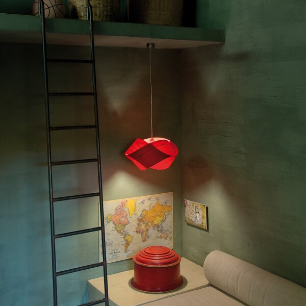 LZF LAMPS obesna svetilka Nut, rdeča/nikljevo barva, dolžina 42 cm, les, zatemnjen, Rdeča, Dnevna soba / jedilnica, Les, Dizajn