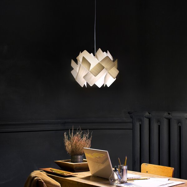 LZF LAMPS viseča svetilka Escape, slonokoščena/nikljevo barva Ø 30 cm les, zatemnjen, Bež, Dnevna soba / jedilnica, Les, Dizajn