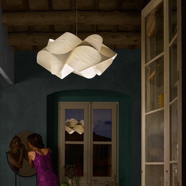 LZF LAMPS viseča svetilka Swirl, slonokoščena/nikljevo barva, Ø 75 cm, les, zatemnjen, Bež, Dnevna soba / jedilnica, Les, Dizajn