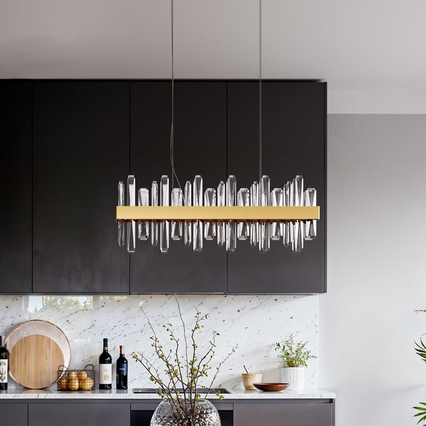 By Rydéns Rydens LED-visoka svetilka Triumph Bar, 80 cm, medenina, prozorna, Prozorna, Dnevna soba / jedilnica, Steklo, Sodobni