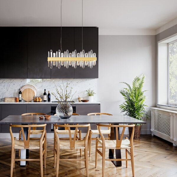 By Rydéns Rydens LED-visoka svetilka Triumph Bar, 80 cm, medenina, prozorna, Prozorna, Dnevna soba / jedilnica, Steklo, Sodobni