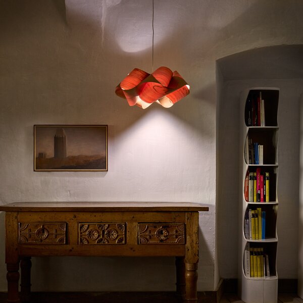 LZF LAMPS viseča svetilka Swirl, češnjev les/nikljevo barva, Ø 75 cm les, zatemnjen, Les, Dnevna soba / jedilnica, Les, Dizajn
