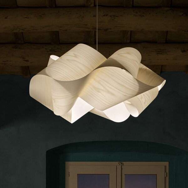 LZF LAMPS viseča svetilka Swirl, slonokoščena/nikljevo barva, Ø 75 cm, les, zatemnjen, Bež, Dnevna soba / jedilnica, Les, Dizajn