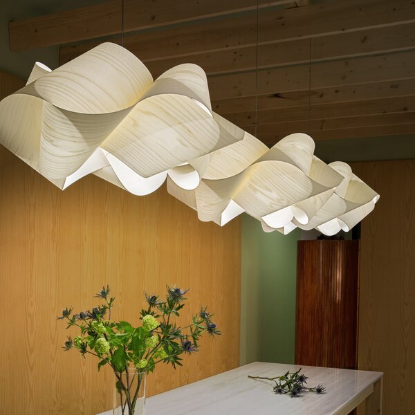 LZF LAMPS viseča svetilka Swirl, slonokoščena/nikljevo barva, Ø 54 cm, les, zatemnjen, Bež, Dnevna soba / jedilnica, Les, Dizajn