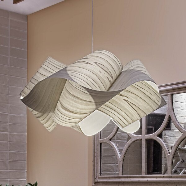 LZF LAMPS viseča svetilka Swirl, siva/nikljevo barva, Ø 54 cm, les, zatemnjen, Siva, Dnevna soba / jedilnica, Les, Dizajn