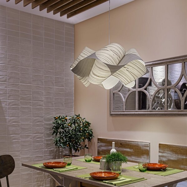 LZF LAMPS viseča svetilka Swirl, siva/nikljevo barva, Ø 54 cm, les, zatemnjen, Siva, Dnevna soba / jedilnica, Les, Dizajn