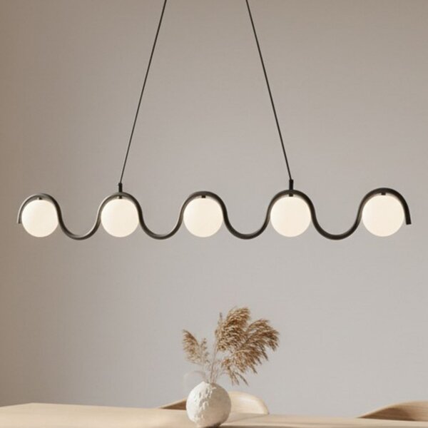 EMIBIG LIGHTING Visoka svetilka Sinus 5, črna/opal, steklo, dolžina 110 cm, zatemnjen, Črna, Dnevna soba / jedilnica, Steklo, Sodobni