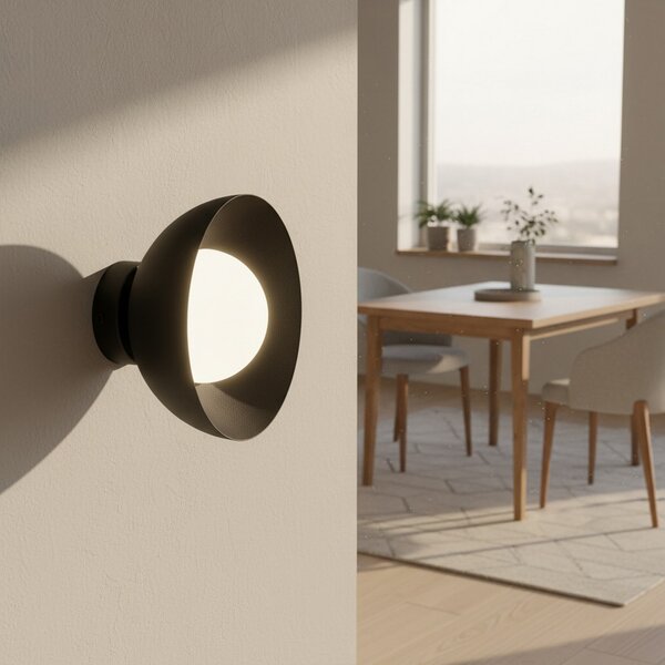 EMIBIG LIGHTING Stenna svetilka Bibi K1, črna, jeklo/steklo, Ø 18 cm, zatemnjen, Črna, Dnevna soba / jedilnica, Kovina, Sodobni