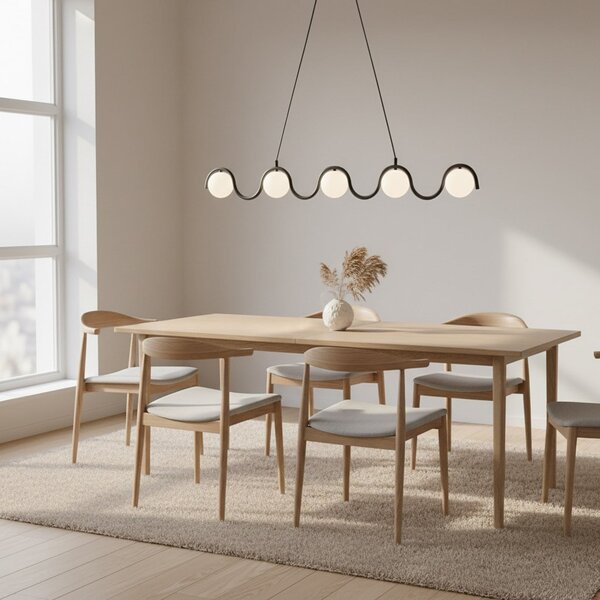 EMIBIG LIGHTING Visoka svetilka Sinus 5, črna/opal, steklo, dolžina 110 cm, zatemnjen, Črna, Dnevna soba / jedilnica, Steklo, Sodobni