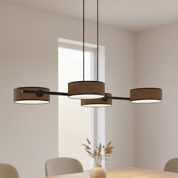 EMIBIG LIGHTING Visoka svetilka Drumz 4, rjava, tkanina/jeklo, dolžina 80 cm, E14, zatemnjen, Rjava / rjasta, Dnevna soba / jedilnica, Tkanine / tekstil, Sodobni
