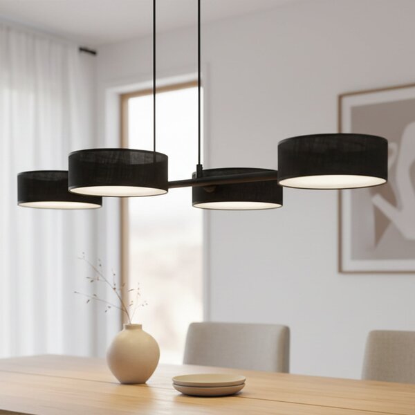 EMIBIG LIGHTING Visoka svetilka Drumz 4, črna, tkanina/jeklo, dolžina 80 cm, E14, zatemnjen, Črna, Dnevna soba / jedilnica, Tkanine / tekstil, Sodobni