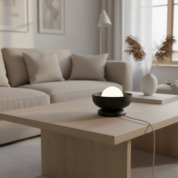 EMIBIG LIGHTING Namizna svetilka Ozzy LN1, črna, jeklo/steklo, višina 13 cm, G9, Črna, Dnevna soba / jedilnica, Kovina, Sodobni