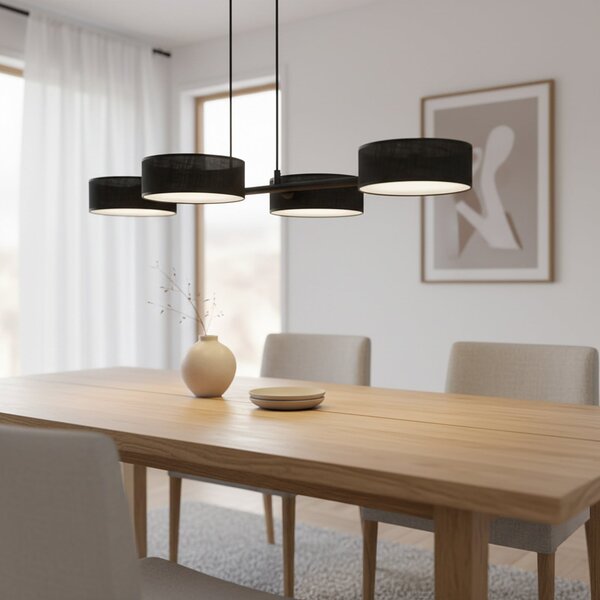 EMIBIG LIGHTING Visoka svetilka Drumz 4, črna, tkanina/jeklo, dolžina 80 cm, E14, zatemnjen, Črna, Dnevna soba / jedilnica, Tkanine / tekstil, Sodobni