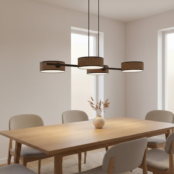 EMIBIG LIGHTING Visoka svetilka Drumz 4, rjava, tkanina/jeklo, dolžina 80 cm, E14, zatemnjen, Rjava / rjasta, Dnevna soba / jedilnica, Tkanine / tekstil, Sodobni