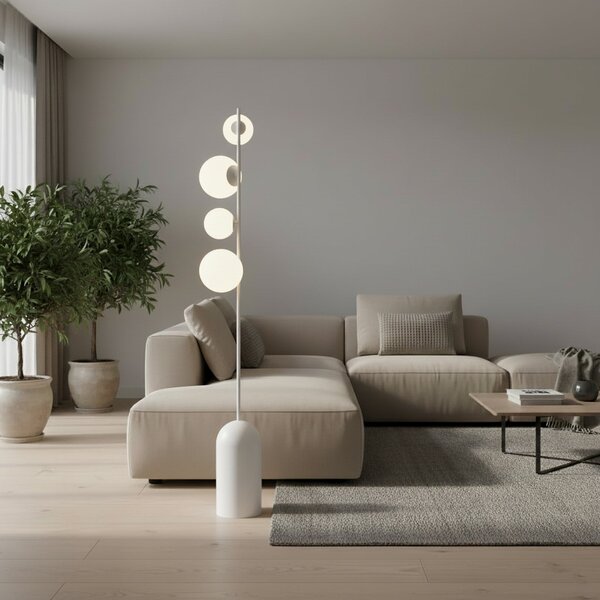 EMIBIG LIGHTING Stojna svetilka Etno LP4, bela, steklo/jeklo, višina 140 cm, G9, Bela, Dnevna soba / jedilnica, Steklo, Sodobni