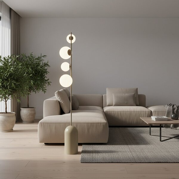 EMIBIG LIGHTING Stojna svetilka Etno LP4, bež, steklo/jeklo, višina 140 cm, G9, Bež, Dnevna soba / jedilnica, Steklo, Sodobni