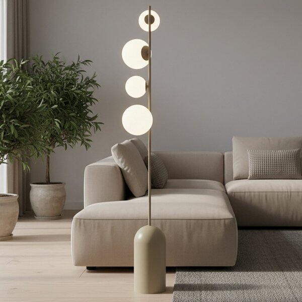 EMIBIG LIGHTING Stojna svetilka Etno LP4, bež, steklo/jeklo, višina 140 cm, G9, Bež, Dnevna soba / jedilnica, Steklo, Sodobni