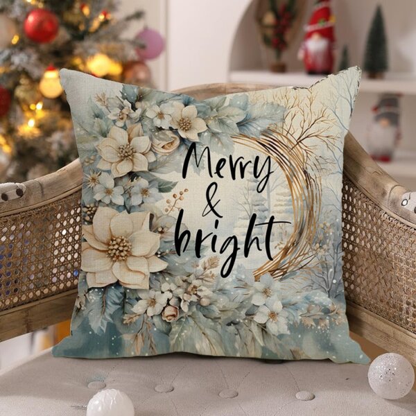 Božična prevleka za blazino MERRY & BRIGHT 45x45 cm, bež
