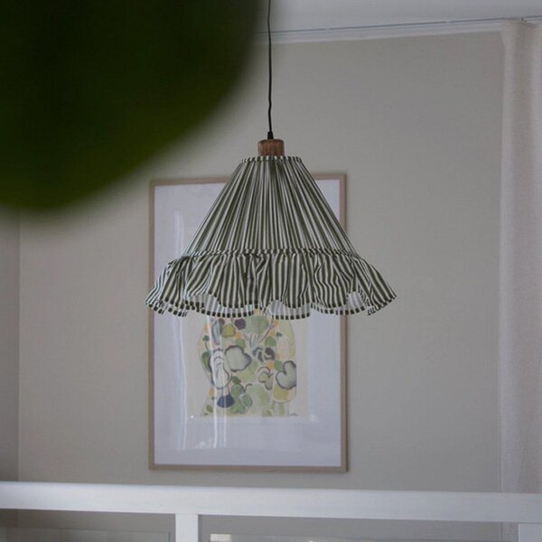 PR Home viseča svetilka Estrid, mahovo zelena, tkanina, Ø 40 cm, E27, zatemnjen, Zelena, Dnevna soba / jedilnica, Tkanine / tekstil, Podeželska hiša / Rustikalna