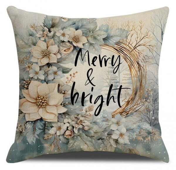 Božična prevleka za blazino MERRY & BRIGHT 45x45 cm, bež