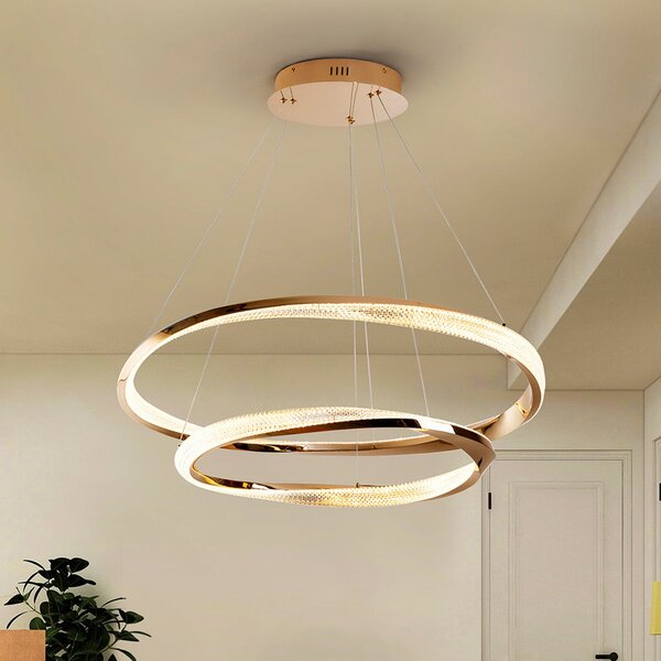 Schuller Valencia LED viseča svetilka Orbitas, Ø 80 cm, zlata barva, kovina, dimmer, zatemnjen, Zlata / medeninasta, Dnevna soba / jedilnica, Aluminij