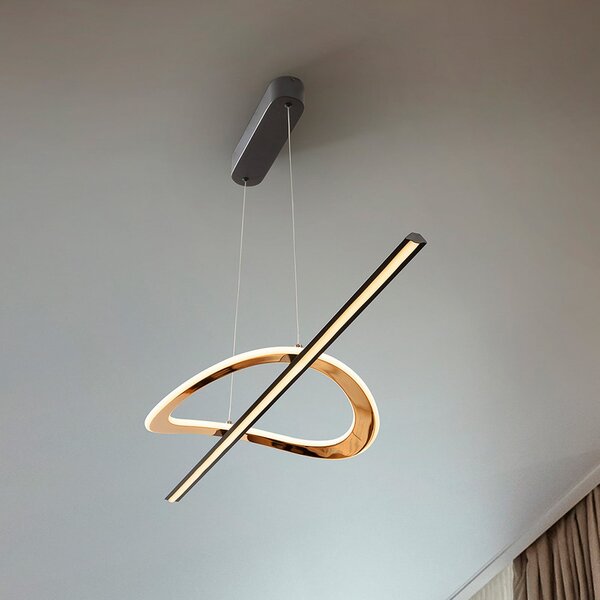 Schuller Valencia LED viseča svetilka Enora, črna/zlata, dolžina 120 cm, CCT, zatemnjen, Črna, Dnevna soba / jedilnica, Aluminij, Sodobni