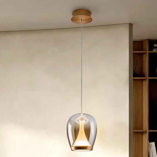 Schuller Valencia LED viseča svetilka Suspiro, Ø 18 cm, zlato-jantarne barve, steklo, Bež, Dnevna soba / jedilnica, Steklo