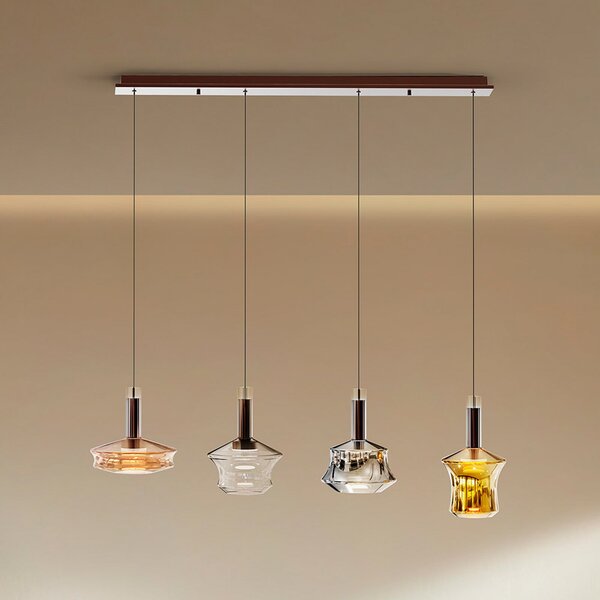 Schuller Valencia LED obesna svetilka Scarlett, barvita, dolžina 108 cm, steklo, 4-svetilna., zatemnjen, Večbarvna, Dnevna soba / jedilnica, Steklo