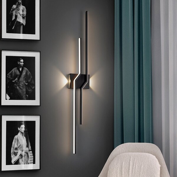 Schuller Valencia LED stenska svetilka Zig Zag, višina 100 cm, črna, kovina, 4-svetilna., Črna, Dnevna soba / jedilnica, Aluminij, Sodobni