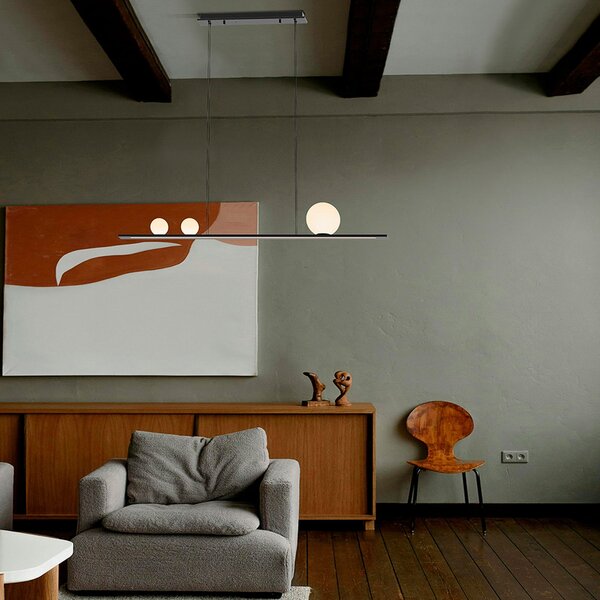 Schuller Valencia LED viseča svetilka Mila, črna, dolžina 120 cm, kovina, zatemnjen, Črna, Dnevna soba / jedilnica, Aluminij, Sodobni