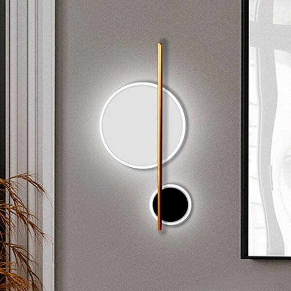 Schuller Valencia LED stenska svetilka Duo, višina 52 cm, črna/zlata, kovina, Zlata / medeninasta, Dnevna soba / jedilnica, Aluminij, Sodobni