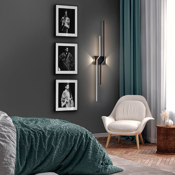 Schuller Valencia LED stenska svetilka Zig Zag, višina 100 cm, črna, kovina, 4-svetilna., Črna, Dnevna soba / jedilnica, Aluminij, Sodobni