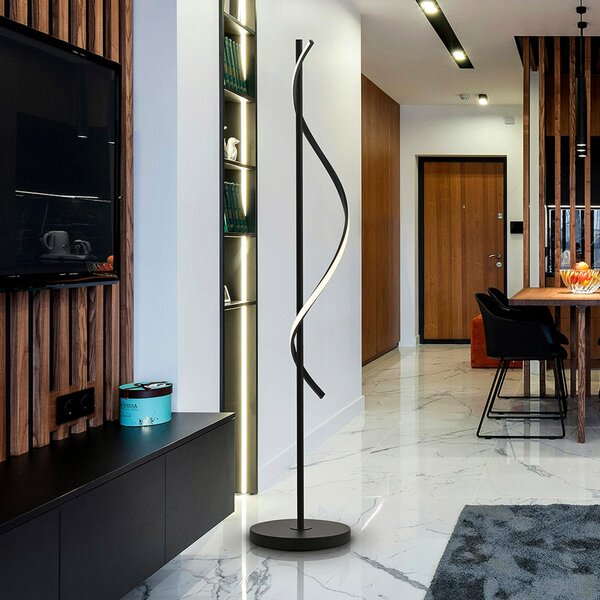 Schuller Valencia LED stoječa svetilka Boa, višina 170 cm, črna, kovinska, Črna, Dnevna soba / jedilnica, Aluminij, Sodobni