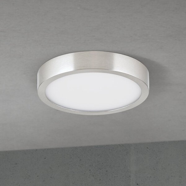 ORION LED stropna svetilka Disc, satinirana nikljeva barva, Ø 14 cm, CCT, zatemnjen, Kovinska, Dnevna soba / jedilnica, Aluminij, Sodobni