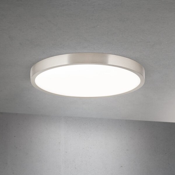 ORION LED stropna svetilka Disc, satinirana nikljeva barva, Ø 28 cm, CCT, zatemnjen, Kovinska, Dnevna soba / jedilnica, Aluminij, Sodobni
