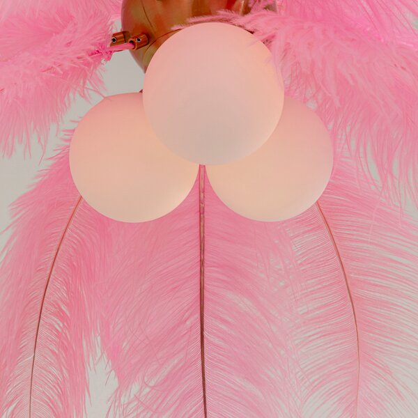 KARE Kare viseča svetilka Feather Palm, roza, perje, Ø 87 cm, G9, zatemnjen, Roza / rosé, Dnevna soba / jedilnica, Razno, Dizajn
