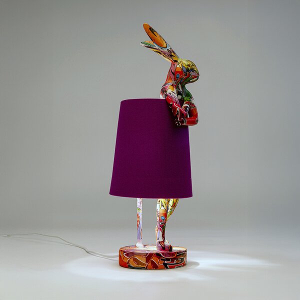 KARE Kare namizna svetilka Animal Rabbit, vijolična/graffiti, 50 cm, E14, Večbarvna, Dnevna soba / jedilnica, Tkanine / tekstil, Dizajn